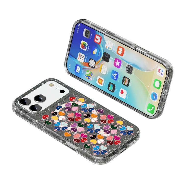 For iPhone 17 Pro Glittering Crystal Red Heart Pattern Magnetic Phone Case