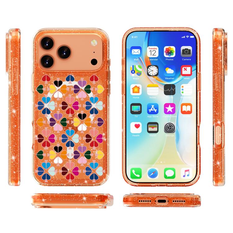 For iPhone 17 Pro Glittering Crystal Red Heart Pattern Magnetic Phone Case