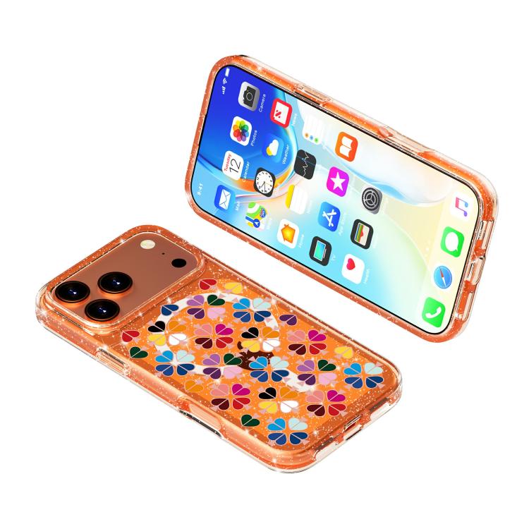 For iPhone 17 Pro Glittering Crystal Red Heart Pattern Magnetic Phone Case