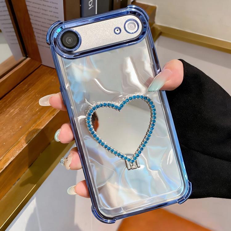 For iPhone Air Heart-shaped Mirror Electroplated TPU + Acrylic Phone Case with Holder