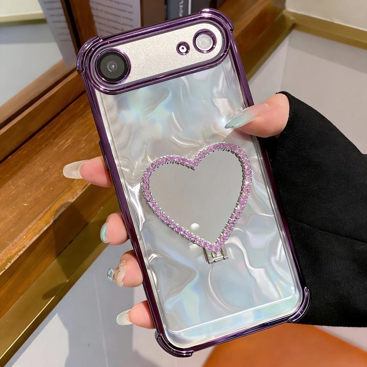For iPhone Air Heart-shaped Mirror Electroplated TPU + Acrylic Phone Case with Holder
