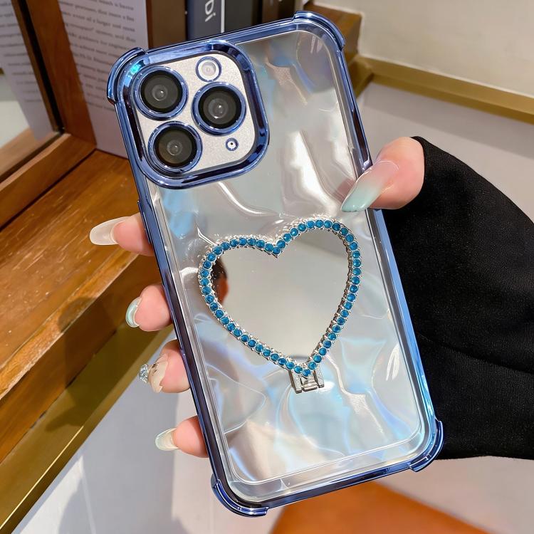 For iPhone 11 Pro Heart-shaped Mirror Electroplated TPU + Acrylic Phone Case with Holder