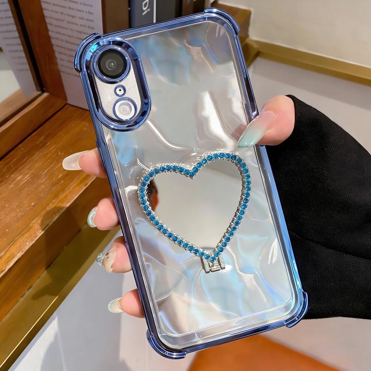 For iPhone XR Heart-shaped Mirror Electroplated TPU + Acrylic Phone Case with Holder