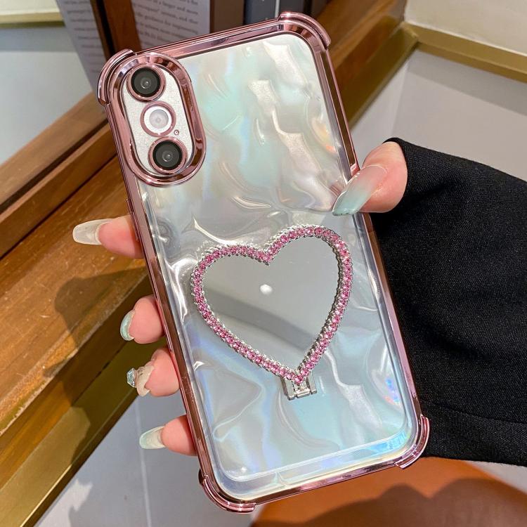 For iPhone XS Max Heart-shaped Mirror Electroplated TPU + Acrylic Phone Case with Holder
