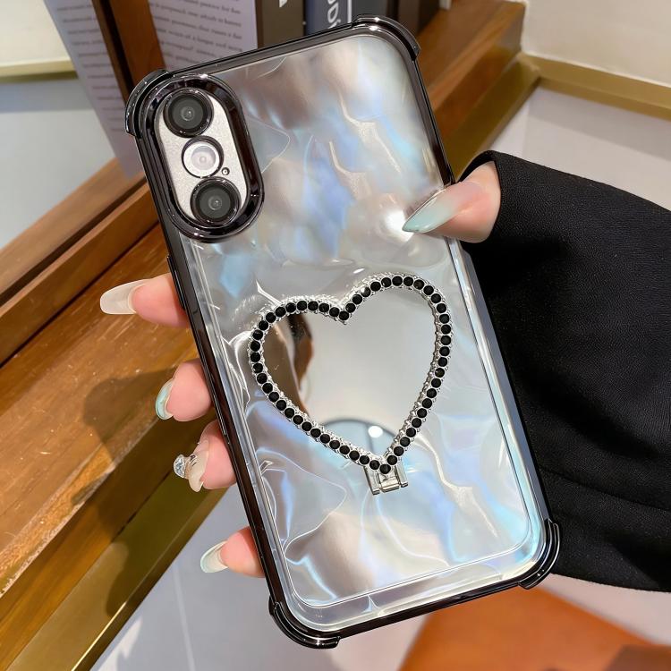 For iPhone XS Max Heart-shaped Mirror Electroplated TPU + Acrylic Phone Case with Holder