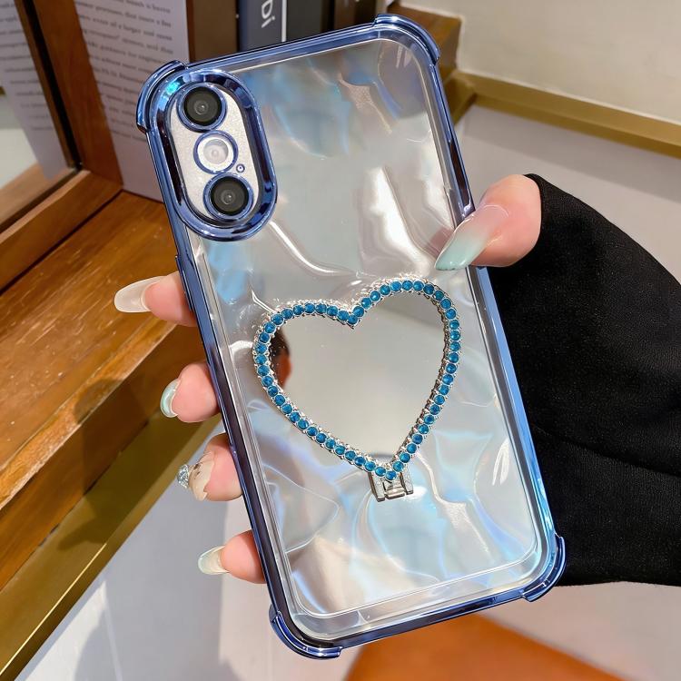 For iPhone XS Max Heart-shaped Mirror Electroplated TPU + Acrylic Phone Case with Holder