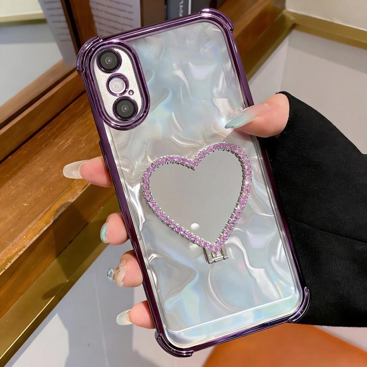 For iPhone XS Max Heart-shaped Mirror Electroplated TPU + Acrylic Phone Case with Holder