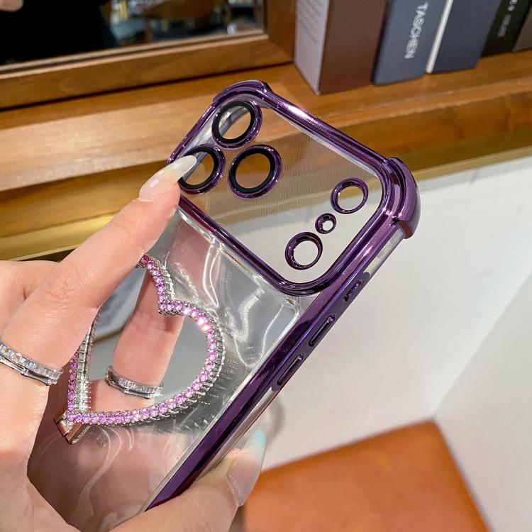 For iPhone Air Heart-shaped Mirror Electroplated TPU + Acrylic Phone Case with Holder