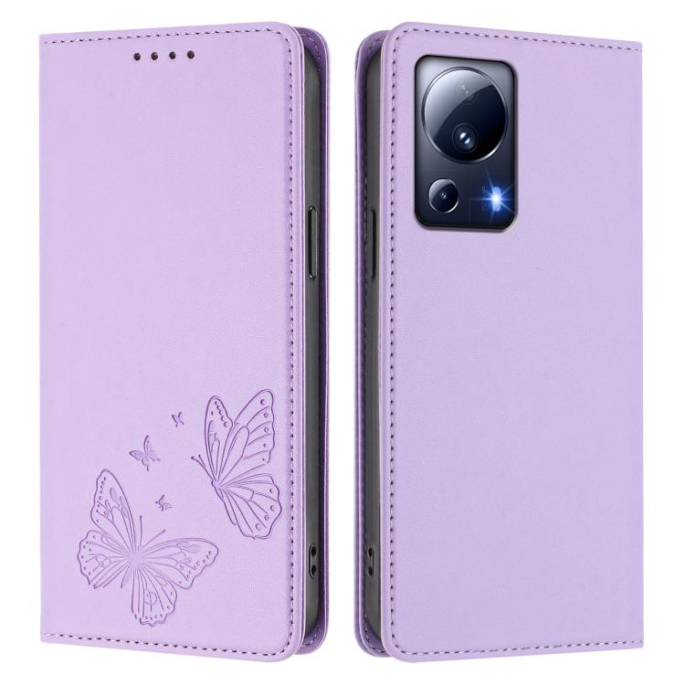 For Xiaomi 13 Lite / Civi 2 Strong Magnetic Dual Butterfly RFID Vegan Leather Phone Case