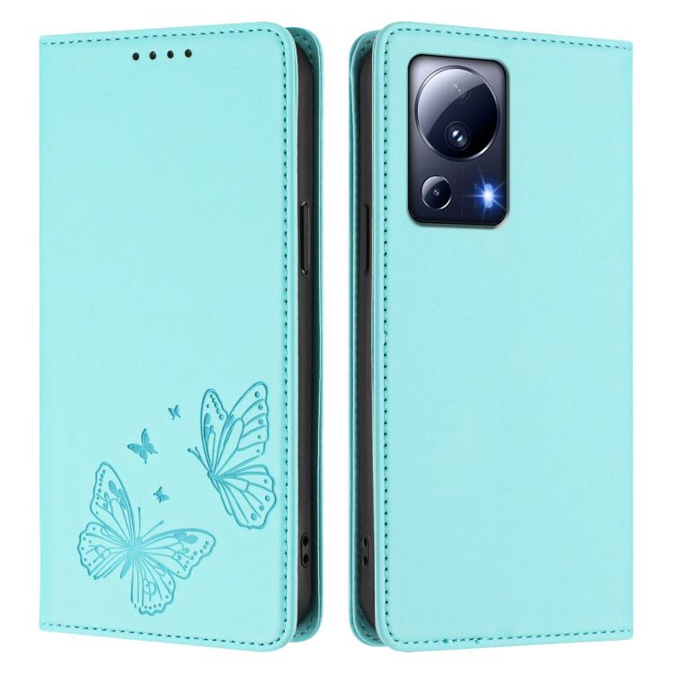 For Xiaomi 13 Lite / Civi 2 Strong Magnetic Dual Butterfly RFID Vegan Leather Phone Case