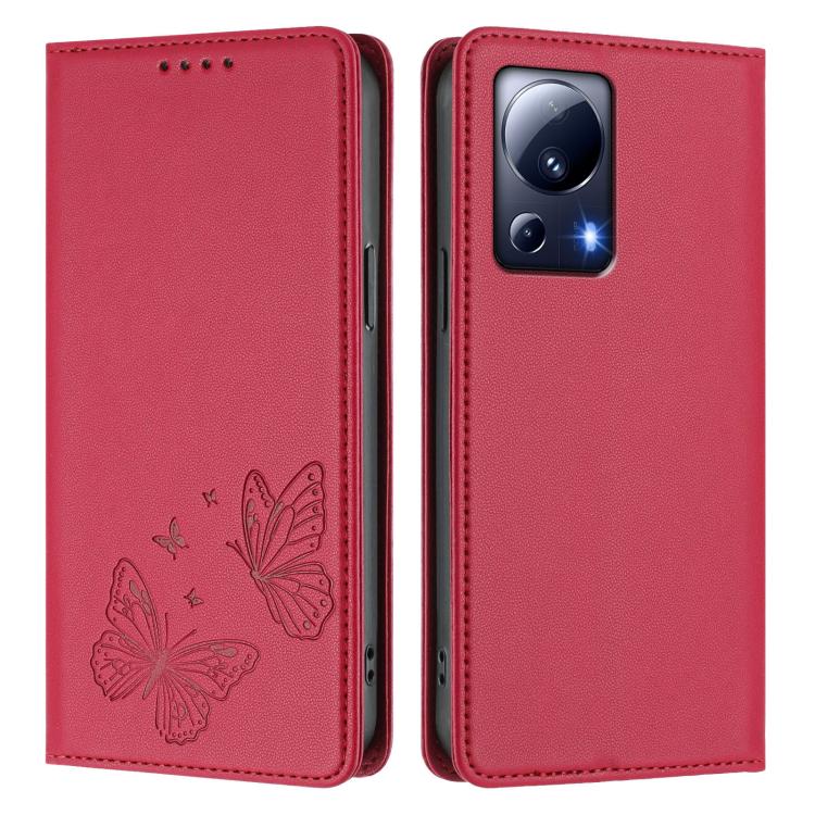 For Xiaomi 13 Lite / Civi 2 Strong Magnetic Dual Butterfly RFID Vegan Leather Phone Case