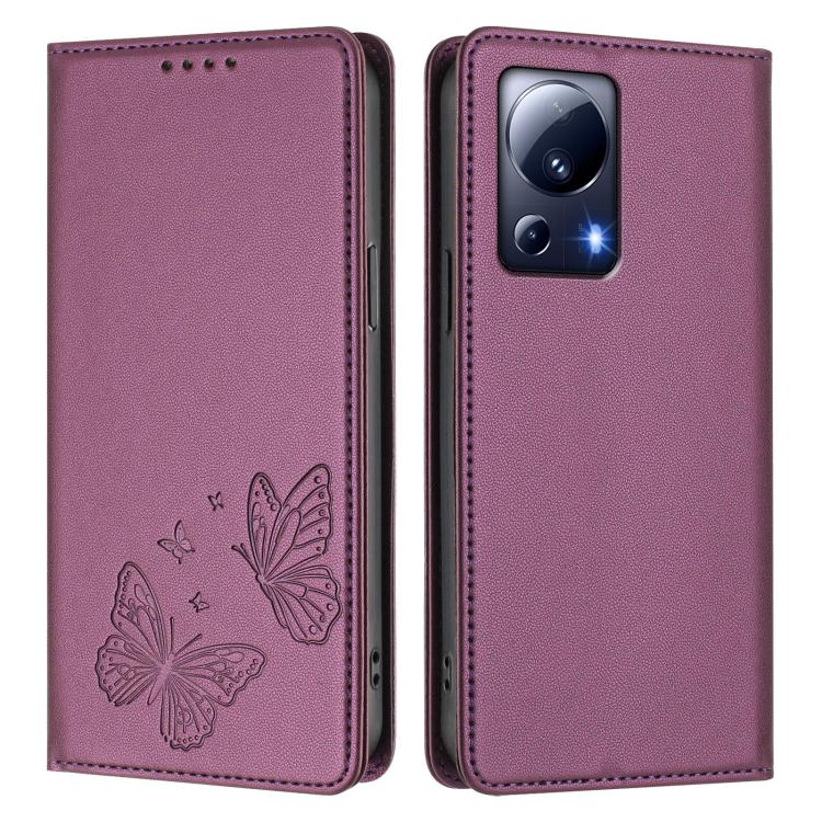 For Xiaomi 13 Lite / Civi 2 Strong Magnetic Dual Butterfly RFID Vegan Leather Phone Case