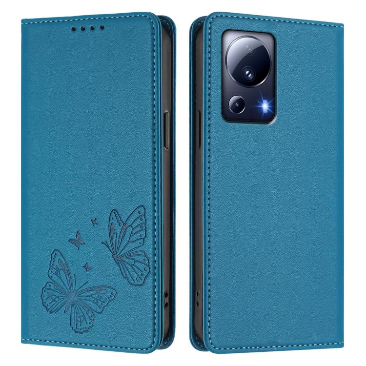 For Xiaomi 13 Lite / Civi 2 Strong Magnetic Dual Butterfly RFID Vegan Leather Phone Case