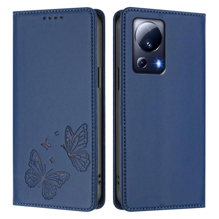 For Xiaomi 13 Lite / Civi 2 Strong Magnetic Dual Butterfly RFID Vegan Leather Phone Case