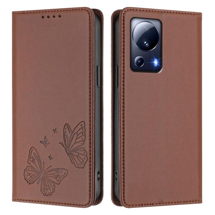 For Xiaomi 13 Lite / Civi 2 Strong Magnetic Dual Butterfly RFID Vegan Leather Phone Case