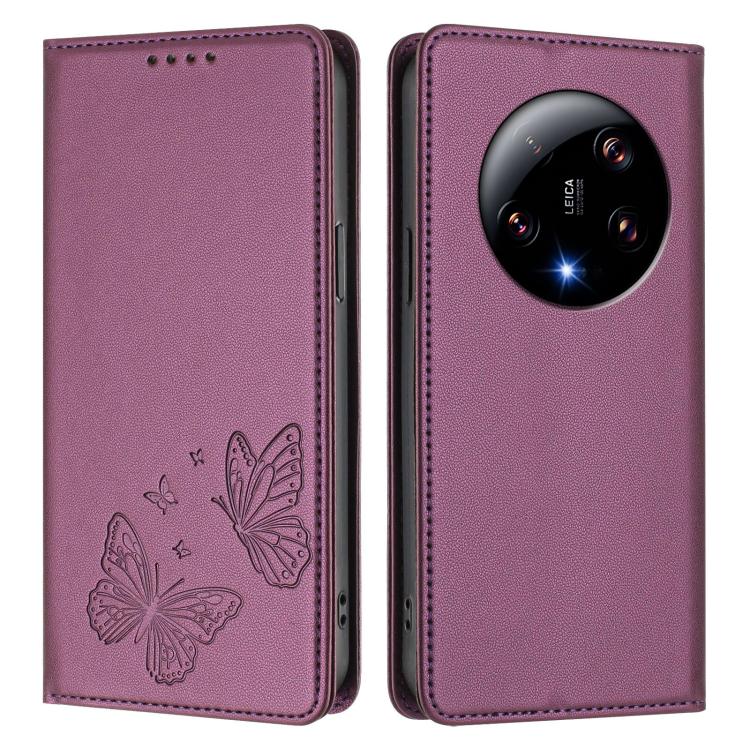 For Xiaomi 13 Ultra Strong Magnetic Dual Butterfly RFID Vegan Leather Phone Case
