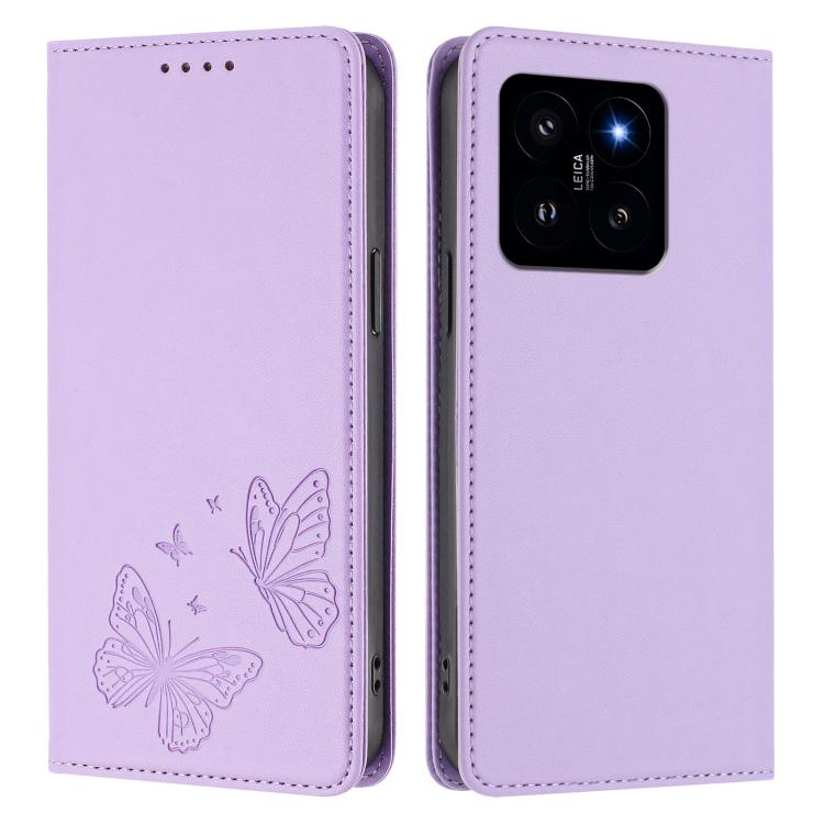 For Xiaomi 14 Strong Magnetic Dual Butterfly RFID Vegan Leather Phone Case