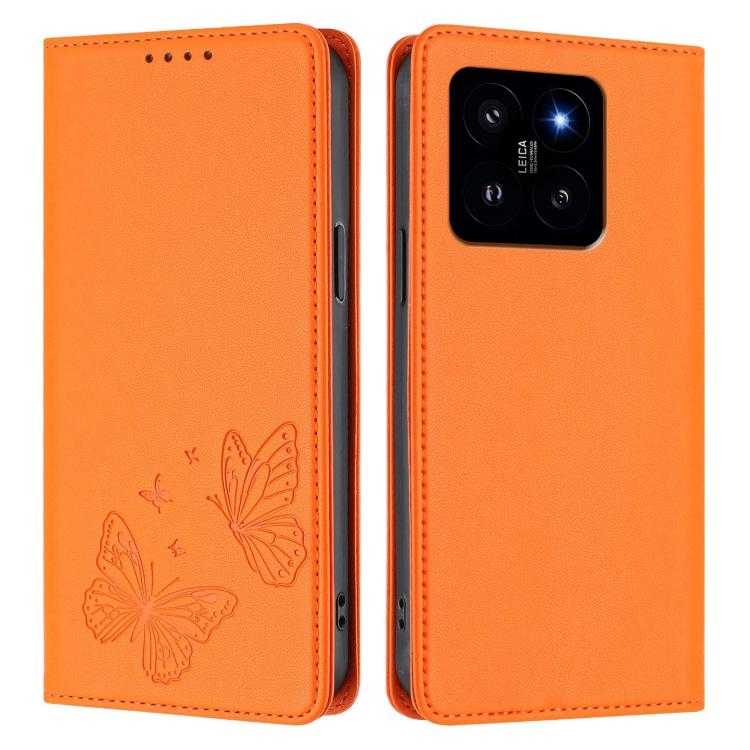 For Xiaomi 14 Strong Magnetic Dual Butterfly RFID Vegan Leather Phone Case
