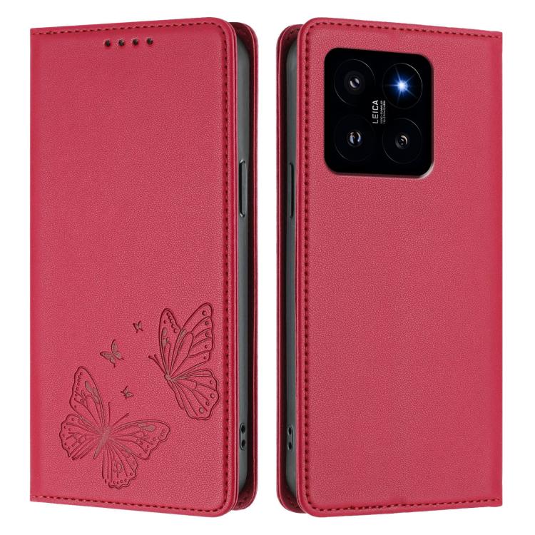 For Xiaomi 14 Strong Magnetic Dual Butterfly RFID Vegan Leather Phone Case