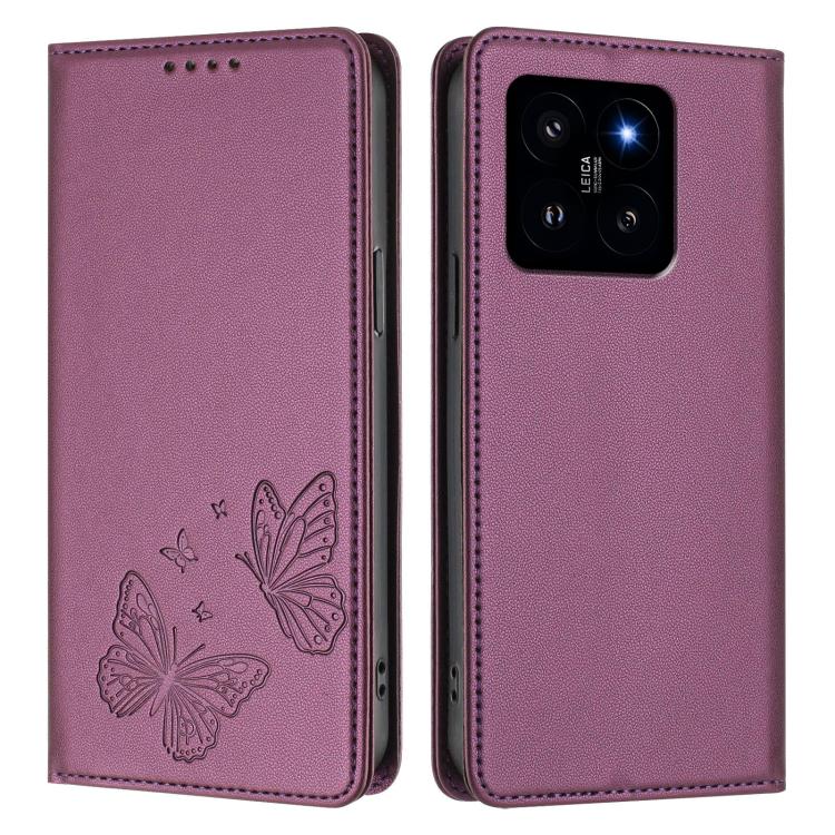 For Xiaomi 14 Strong Magnetic Dual Butterfly RFID Vegan Leather Phone Case