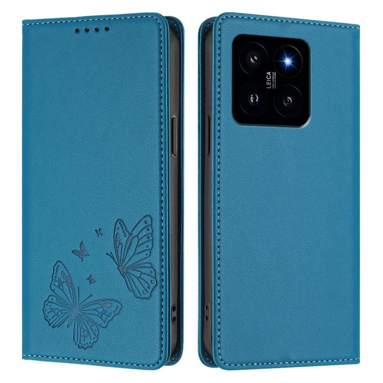 For Xiaomi 14 Strong Magnetic Dual Butterfly RFID Vegan Leather Phone Case