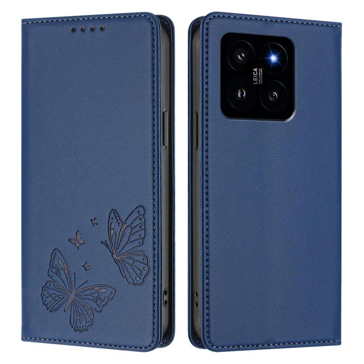 For Xiaomi 14 Strong Magnetic Dual Butterfly RFID Vegan Leather Phone Case