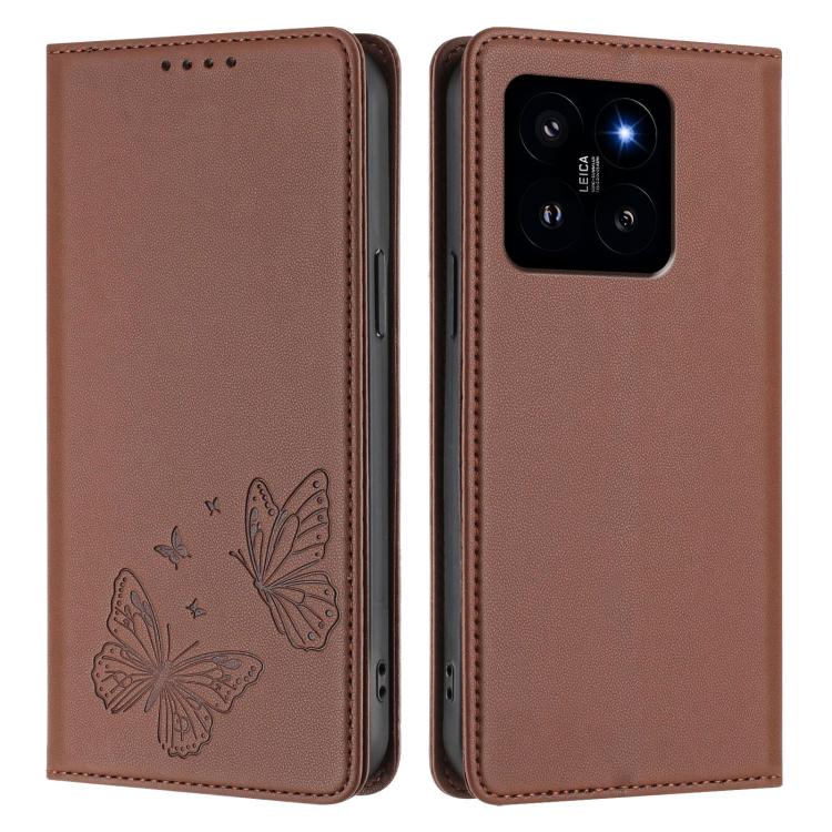 For Xiaomi 14 Strong Magnetic Dual Butterfly RFID Vegan Leather Phone Case