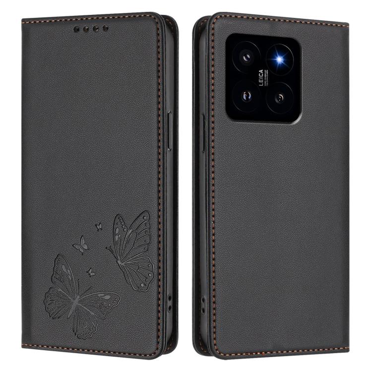 For Xiaomi 14 Strong Magnetic Dual Butterfly RFID Vegan Leather Phone Case