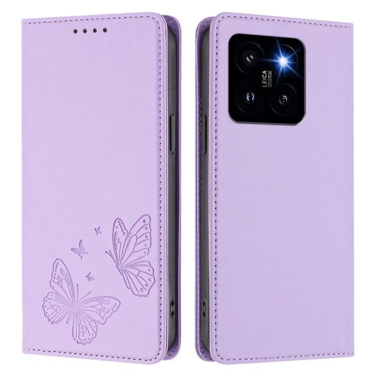 For Xiaomi 14 Pro Strong Magnetic Dual Butterfly RFID Vegan Leather Phone Case