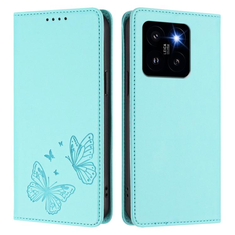 For Xiaomi 14 Pro Strong Magnetic Dual Butterfly RFID Vegan Leather Phone Case