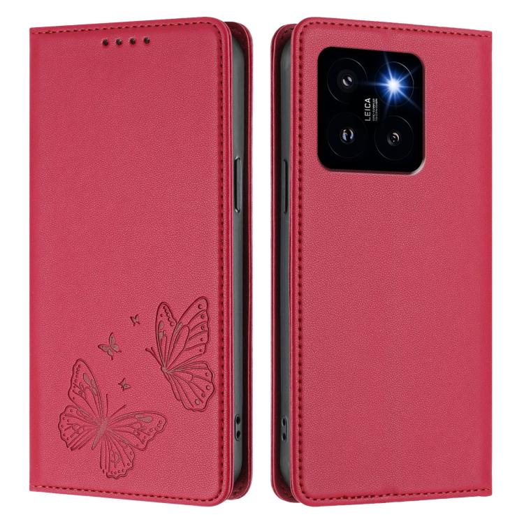 For Xiaomi 14 Pro Strong Magnetic Dual Butterfly RFID Vegan Leather Phone Case