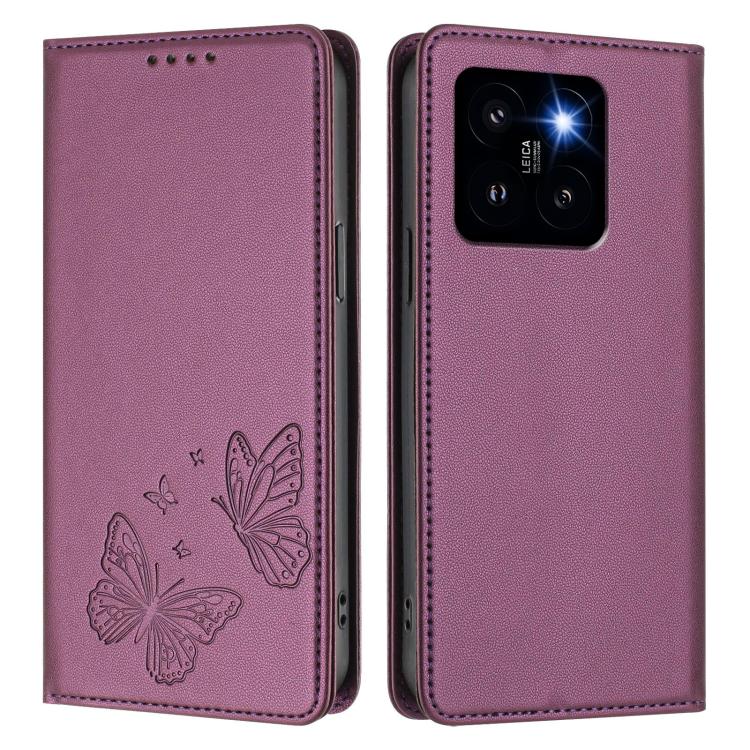 For Xiaomi 14 Pro Strong Magnetic Dual Butterfly RFID Vegan Leather Phone Case