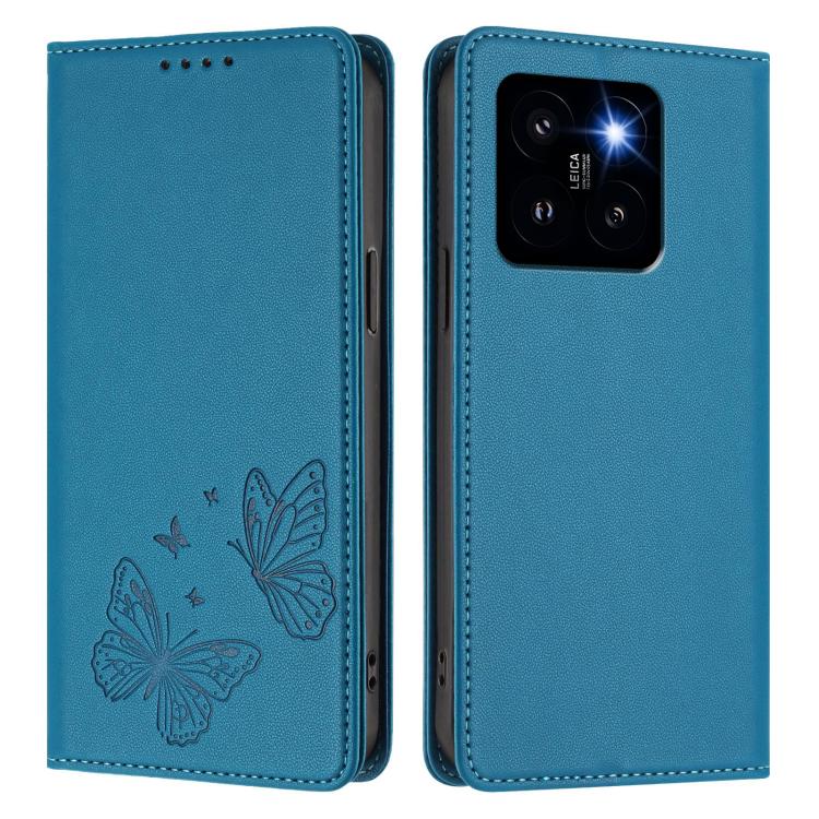 For Xiaomi 14 Pro Strong Magnetic Dual Butterfly RFID Vegan Leather Phone Case