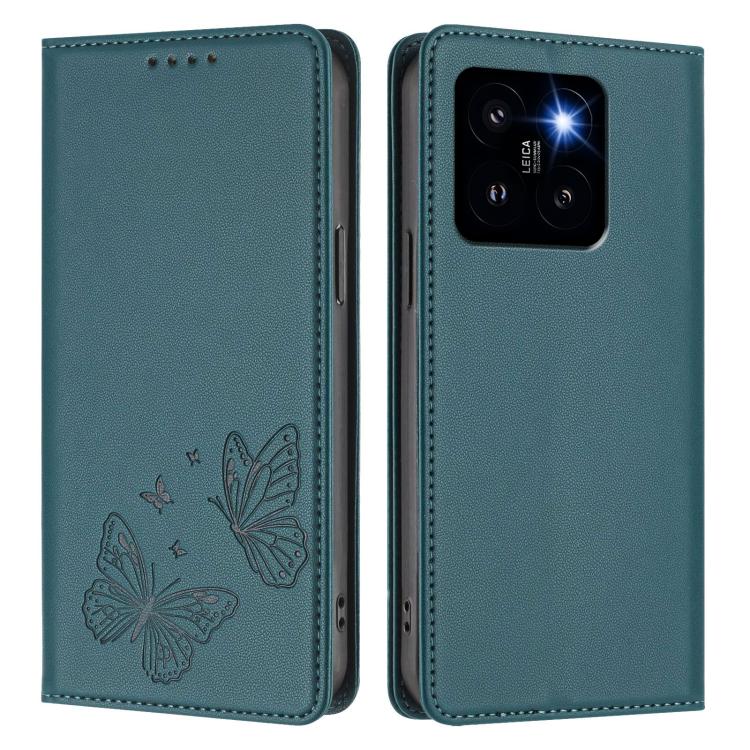 For Xiaomi 14 Pro Strong Magnetic Dual Butterfly RFID Vegan Leather Phone Case