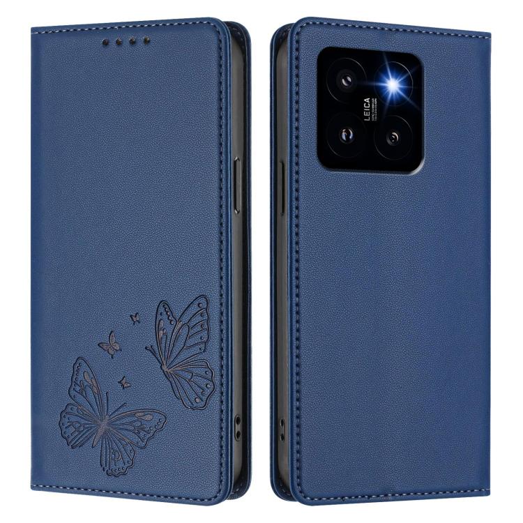 For Xiaomi 14 Pro Strong Magnetic Dual Butterfly RFID Vegan Leather Phone Case