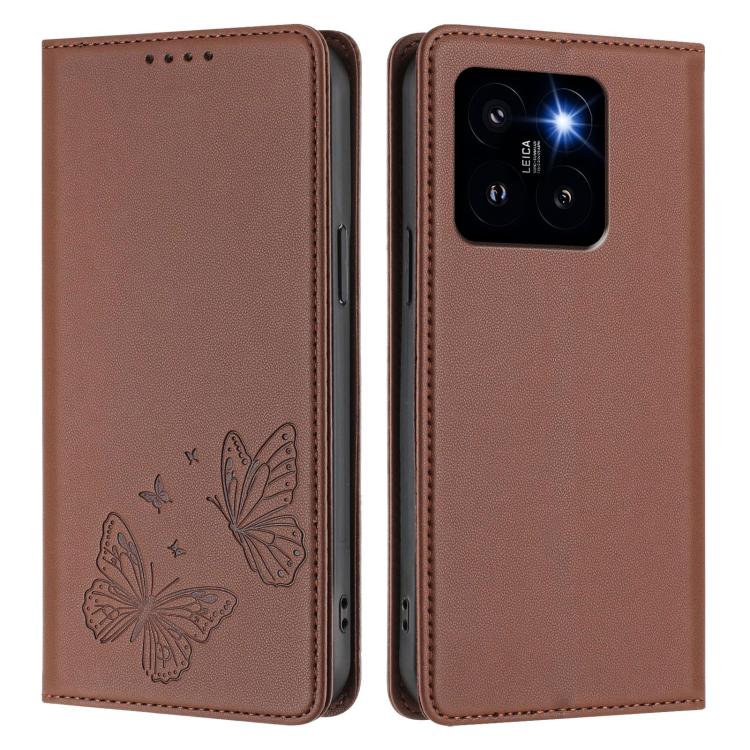 For Xiaomi 14 Pro Strong Magnetic Dual Butterfly RFID Vegan Leather Phone Case