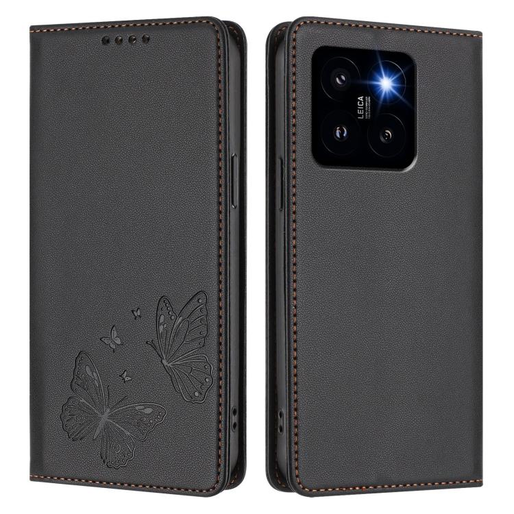 For Xiaomi 14 Pro Strong Magnetic Dual Butterfly RFID Vegan Leather Phone Case