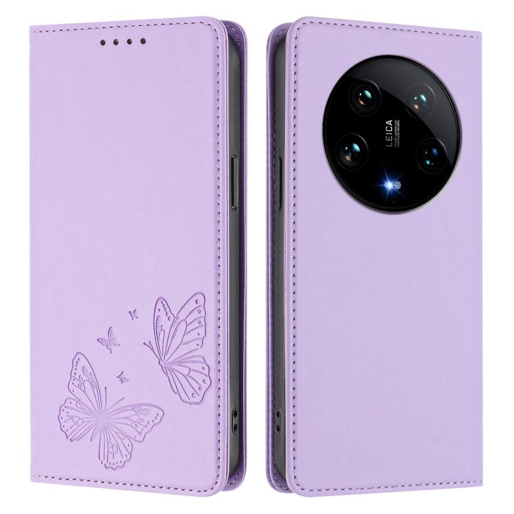 For Xiaomi 14 Ultra Strong Magnetic Dual Butterfly RFID Vegan Leather Phone Case