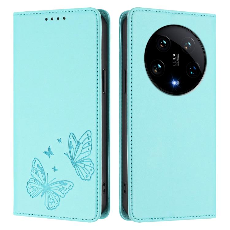 For Xiaomi 14 Ultra Strong Magnetic Dual Butterfly RFID Vegan Leather Phone Case