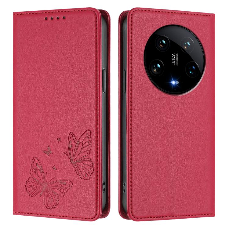 For Xiaomi 14 Ultra Strong Magnetic Dual Butterfly RFID Vegan Leather Phone Case