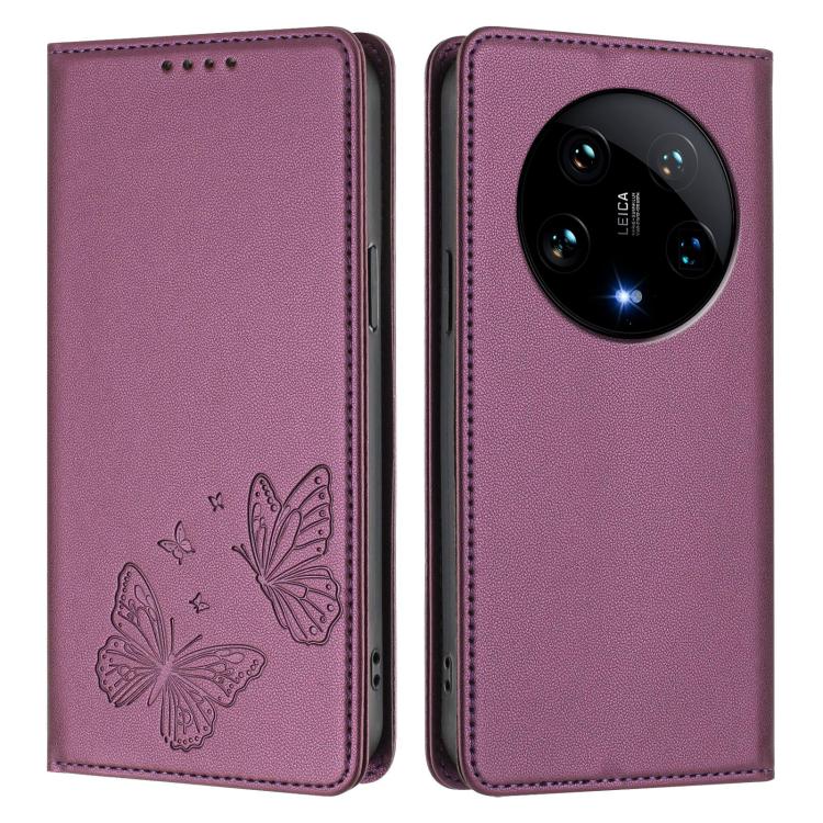 For Xiaomi 14 Ultra Strong Magnetic Dual Butterfly RFID Vegan Leather Phone Case