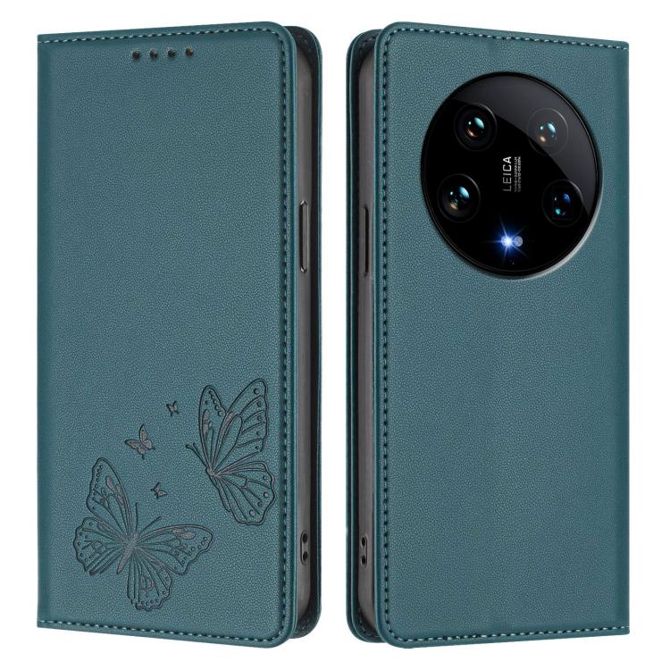 For Xiaomi 14 Ultra Strong Magnetic Dual Butterfly RFID Vegan Leather Phone Case