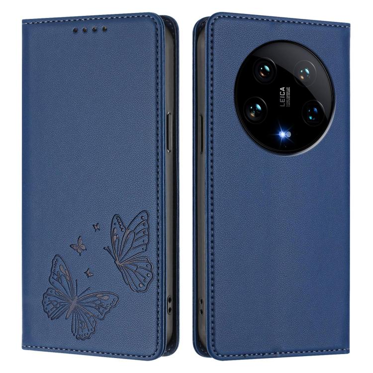For Xiaomi 14 Ultra Strong Magnetic Dual Butterfly RFID Vegan Leather Phone Case
