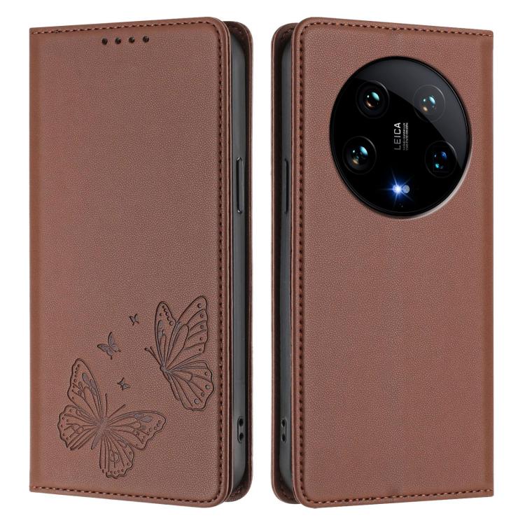 For Xiaomi 14 Ultra Strong Magnetic Dual Butterfly RFID Vegan Leather Phone Case