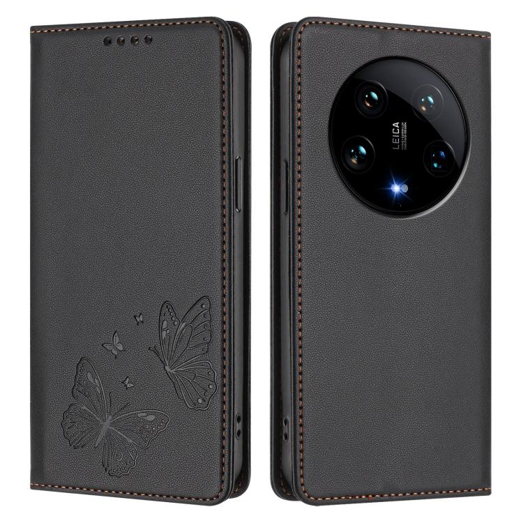 For Xiaomi 14 Ultra Strong Magnetic Dual Butterfly RFID Vegan Leather Phone Case