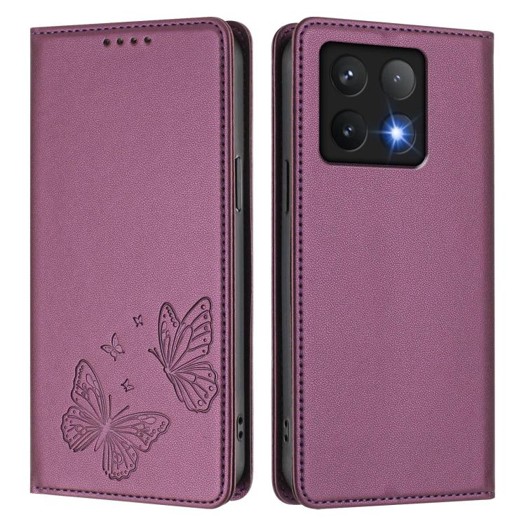 For Xiaomi 14T Strong Magnetic Dual Butterfly RFID Vegan Leather Phone Case