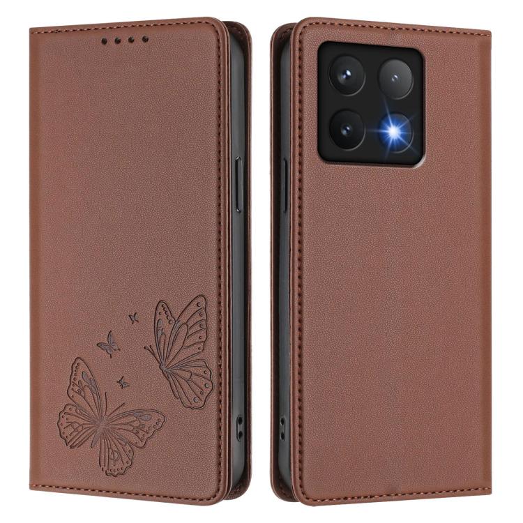 For Xiaomi 14T Pro Strong Magnetic Dual Butterfly RFID Vegan Leather Phone Case