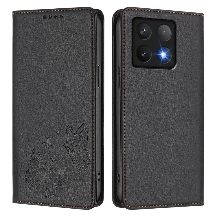 For Xiaomi 14T Pro Strong Magnetic Dual Butterfly RFID Vegan Leather Phone Case
