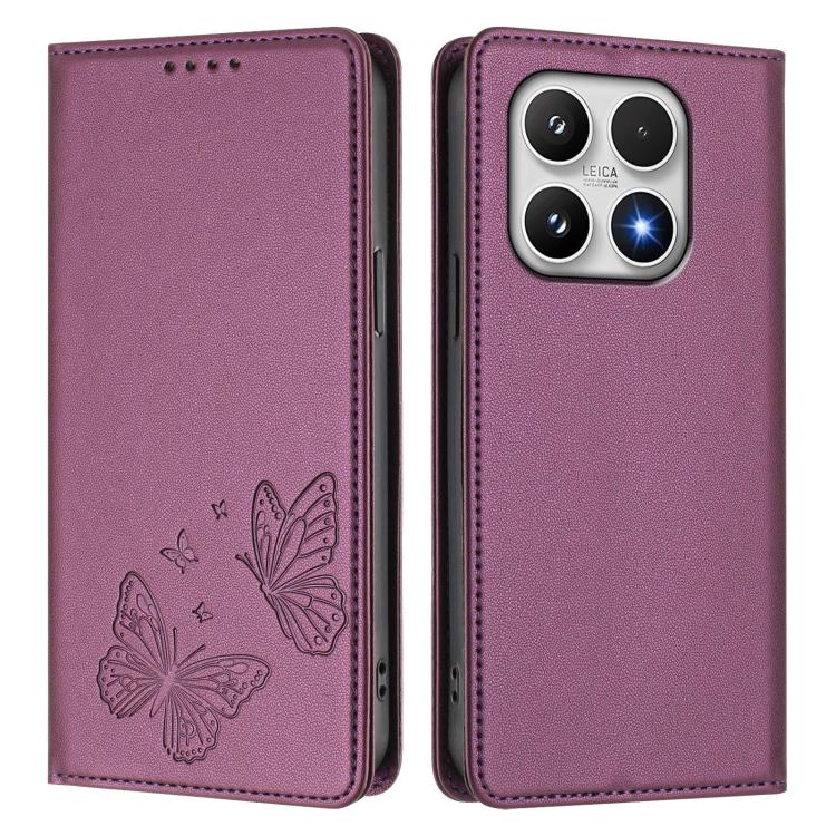 For Xiaomi 17 Strong Magnetic Dual Butterfly RFID Vegan Leather Phone Case