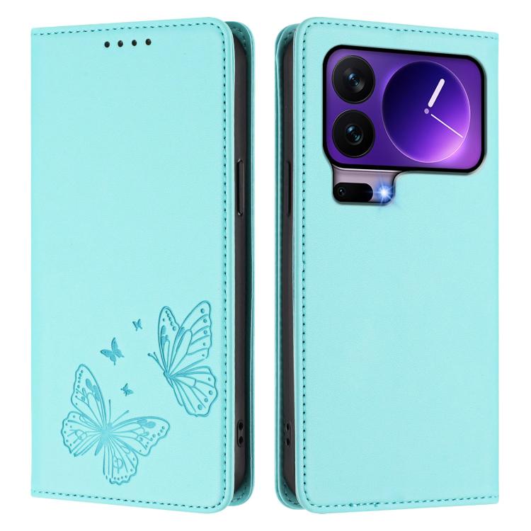For Xiaomi 17 Pro Strong Magnetic Dual Butterfly RFID Vegan Leather Phone Case